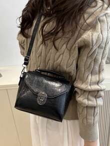 Fashionable Versatile Contrast Color Commuter Vintage Women Handbag - Black - View 5