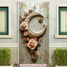 2D Polyester Ramadan Door Banner 1pc Exquisite Crescent - Shaped Wall Decor With Roses And Golden Embellishments Eid Al-Fitr Photo Props And Supplies, Suitable For Muslim Ramadan And Eid Al-Adha Celebrations, Islamic-Themed Holiday Decorations - 1pcs - View 6