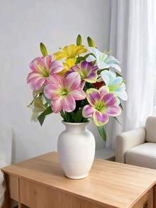 1pc Lily Artificial Flower Fake Flower Decoration Bedroom Living Room Dresser Artificial Flower Interior Decoration Fake Flower Day Lily Flower Pink/Blue/White, Valentine Day, Gift Gifts Birthday Graduation