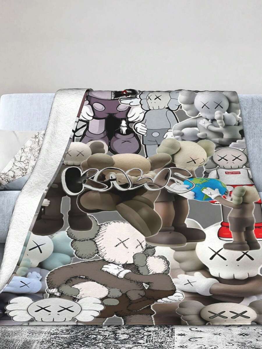 Kawss Kawaii Kaw Blanket The Ultimate Anime Fan Gift - Luxuriously Soft Flannel Blanket, Cartoon Printed Throw For Home, Camping, Travel, Perfect For Christmas & Birthdays - màu đen - Xem 1