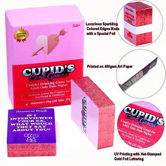 丘比特卡牌游戏情侣饮酒游戏，仅限成人，适合约会之夜，卧室游戏，送给男友/女友的情人节礼物，豪华版，烫金工艺，加厚版