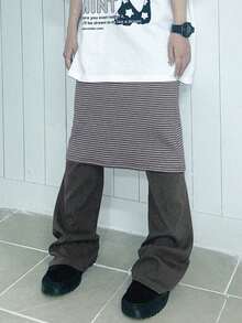 条纹二合一修身多功能塑形打底裤（女款） - 灰色 - 查看 1