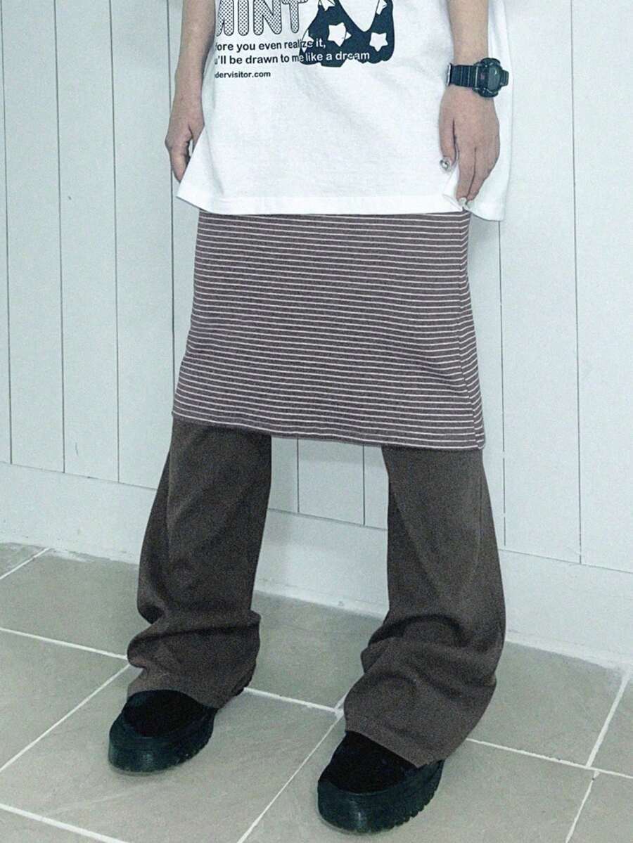 条纹二合一修身多功能塑形打底裤（女款） - 灰色 - 查看 1