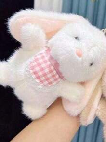 1pc Cuddly Companion, Plush Bunny Keychain - Soft Polyester Rabbit Charm Bags & Backpacks, Valentine's, Easter, Halloween, - Available In Pink, White, Khaki