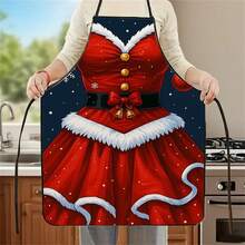 1pc Women's Elegant Christmas Chef Apron - Red & White Ruffled With Golden Buttons, Snowflake & Holly Leaf Trim, Adjustable Waist/Tie Hem, Multi-Size Baking Cooking Apron For Holiday Baking, Cooking, Christmas Party Outfit ( - Multicolor - View 11