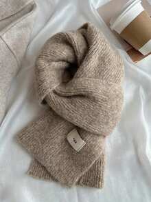 1pc Soft Knitted Scarf For Women, Warm Knitted Lamb Knitted Neck Warmer, Suitable For Students, In Winter (This Product Is A Small Scarf Size, Length 150cm/59.06in, Width 20cm/7.87in) - Beige - View 12