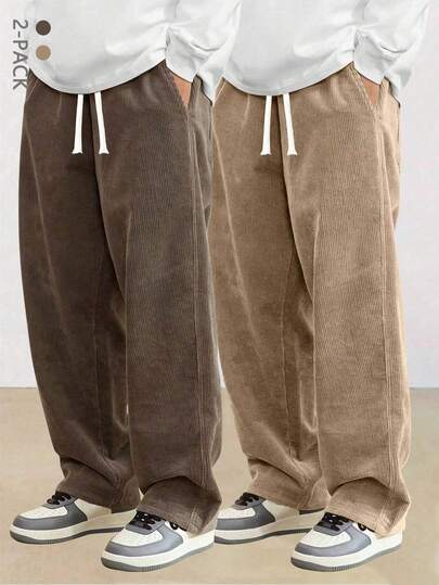 两件套加大码男士灯芯绒直筒裤，休闲纯色宽松版型长裤，适合春秋季穿着。