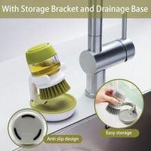 Kitchen Utensils Soap Dispenser Plate Brush Palm Brush Scrub Brush With Storage Stand And Drain Base, Easy To Clean Kitchenware And Sink, Including A Replaceable Brush (Green) - Multicolor - View 7