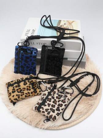 1个豹纹极简零钱包卡包拉链小袋，可装小物件，4种颜色可选