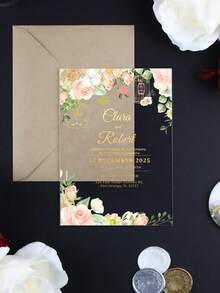 Tarjeta de invitación de boda transparente de acrílico de moda con tarjeta de respuesta con código QR, invitación de cumpleaños, invitación de 15 años, invitación de boda, conjunto de invitación de boda, invitación de boda de espejo de oro rosa con tarjeta de respuesta, invitación de 15 años, elegante personalizada - Multicolor - Ver 18