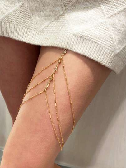 1pc Multi-Chain Golden Sexy Thigh Chain With Beads
