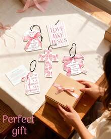 5pcs Inspirational Car Air Freshener Cute Pink Bow Coquette Bible Verses Automotive Accessories Car Interior Hanging Scents Mirror Decor For Women Teen Girls - 靈感 - 查看 5