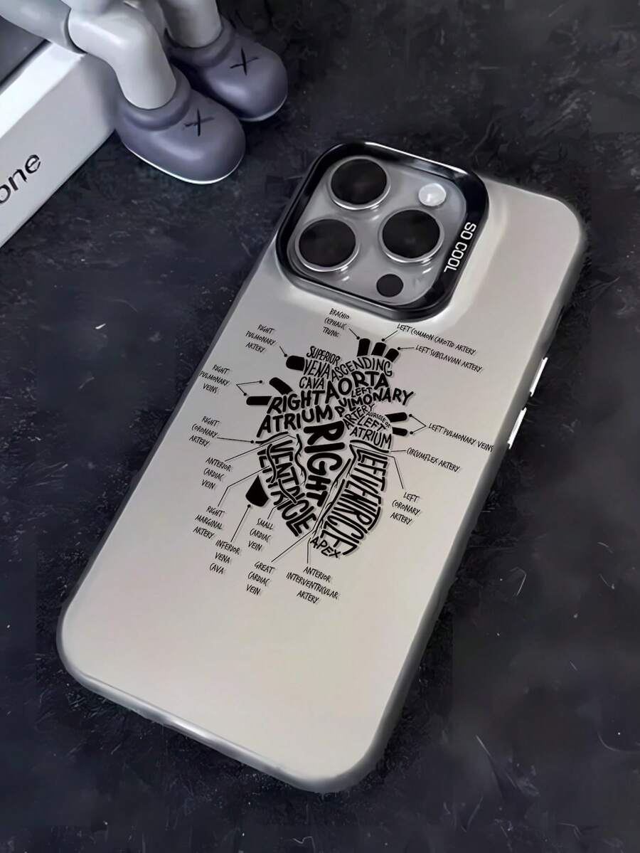 1件装时尚个性化内脏心形图案美学黑色IMD防震防指纹手机壳，兼容 16/16Pro/16Plus/15/15ProMax/15Pro/11/12/13/14ProMax/11Pro/11ProMax/12Pro/12ProMax/13Pro/13ProMax/14Pro/14ProMax，高端创意 - 彩色 - 查看 1