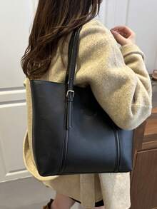 2025 New Large Capacity PU Leather Shoulder Bag, European And American Style Tote Bag For Women - Black - View 5