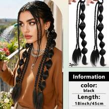 1/2 Packs 18" Lantern Bubble Braid Ponytail - Heat Resistant Synthetic Hair Extensions With Elastic Bands For Women, Christmas Party & Festival Hairstyle (Easy No-Braid Style) - Multicolor - View 18