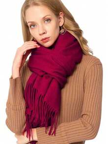 Thick Long Shawl/Blanket, 280g - Burgundy - View 4