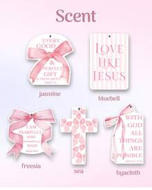 5pcs Inspirational Car Air Freshener Cute Pink Bow Coquette Bible Verses Automotive Accessories Car Interior Hanging Scents Mirror Decor For Women Teen Girls - 靈感 - 查看 7