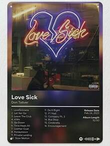 2D Flat, 1pc Don Toliver Love Sick Music Poster - Retro Album Art Decor With Heart-Shaped Neon Sign Design, 8x12 Inch Aluminum Wall Art For Home, Office, Bedroom - Gift For Music Fans, Home Ornament, Living Room Decorative Or - 白色 - 查看 1