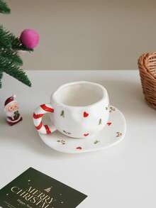 CMYD Studio 1 件 280 毫升原创北欧风格手工陶瓷咖啡杯碟套装，多色格子、心形、云朵、花卉图案，适合下午茶、牛奶、拿铁、甜点盘 - 很棒的礼物