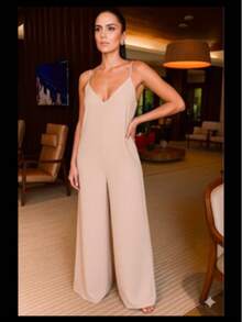 Long Wide-Leg Jumpsuit - 米色 - 查看 2