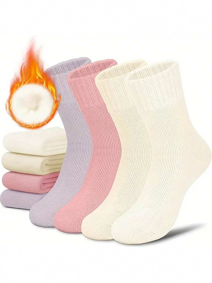 3 Pairs Snugly Velvet Winter Thermal Socks,Winter Thermal Socks-Soft, Warm & Fuzzy - Multicolor - View 1