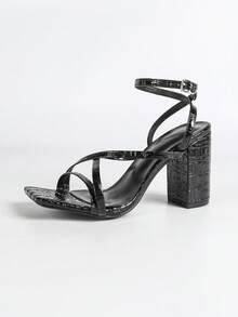 Tacones altos de tacón grueso de punta cuadrada negros para mujer, zapatos elegantes y cómodos de vestir minimalistas y estilizadores para uso diario, atuendos de primavera y verano - Negro - Ver 7