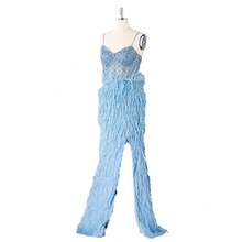 European And American Evening Dress Hand Embroidered Wedding Dress High-End Dinner Party Beaded Sequin Evening Dress Gown - Màu xanh lam - Xem 5