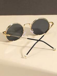 1pc Metal Round Women Fashion Glasses For Tropical Beach Vacay Outdoor Travel Shopping Street-Photography Accessories