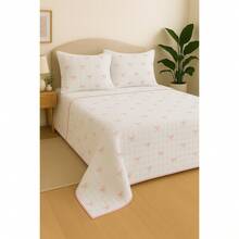 Queen Size Bedspread Set, 3 Pieces, Essencialle Cotton, 160 Thread Count, Various Colors, Blue Butterflies - Arcos - Ver 2