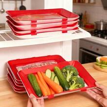 4个可堆叠冰箱储物盒，真空保鲜托盘，高品质冷切设计，适用于新鲜蔬果、面包、肉类，是家庭和专业厨房的理想储物方案。 - 彩色 - 查看 3