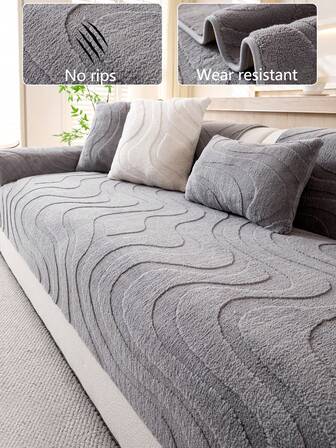 1pc Thick Plush Sofa Cushion Cover, Modern Minimalist Anti-Slip Warm Sofa Seat Pad, Dust-Proof Washable Sofa Slipcover, Deep Gray Fashionable Soft Non-Fading Non-Shedding Bedroom Decor Pet-Friendly Protector, Adjustable For Corner Sofa, Suitable For Bedroom, Office, Living Room Combination Furniture, L-Shaped Sofa And 1/2/3/4-Seat Sofa