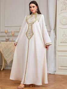 Solessence Women's New Ramadan Embroidered Round Neck Long Sleeve Dress, Suitable For Eid Al-Fitr, Eid Al-Adha, Party, Home, And Daily Wear - White - View 6