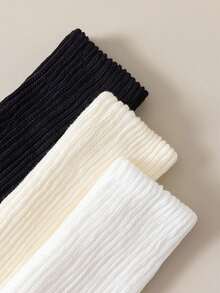 3 Pairs Women's Solid Color Socks, Casual & Versatile, Thick & Warm For Autumn/Winter, Over The Calf School Style, Cozy Socks - Multicolor - View 9