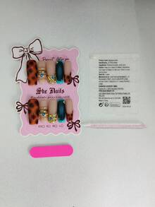 10pcs Baroque Style Artificial Nails, DIY French Y2K Manicure Set, Including Pink, Red, Light Blue, Brown, Shiny Nails, 3D Handmade Starfish & Shell Decor, 3D Hand-Painted Wave & Cherry Blossom, 3D Colorful Carved Flower Acrylic Nails, Suitable For Christmas, Girls Nail Art Kit, Comes With Gel Stickers And Nail File. - 彩色 - 查看 7