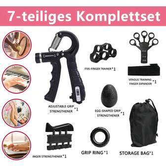 KEEP KAMP 7-Piece Grip Strength Training Kit, Adjustable Resistance Handles, Finger Stretchers, Stress Ball & Finger Rings With Carrying Bag | Restore Arm Strength | Essential Fitness Kit Grip Strengthener Hand Finger Exerciser Wrist Muscle Bracelet Arm Reinforcer