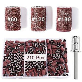 210 piezas/Caja Bandas de Pulido #80#120#180 Grano Brocas de Pulido de Uñas Juego de Herramientas de Pedicura para Eliminación de Esmalte de Uñas de Gel