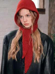 1pc Women's Autumn/ Winter Balaclava Knit Hat With Neck Cover, Street Style Applique Warm Outdoor Beanie