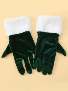 1 Pair Women's Short White Fringed Thick Velvet Gloves, Warm Winter Gloves For Holiday Parties, Stage Performances, Cosplay, Formal Events