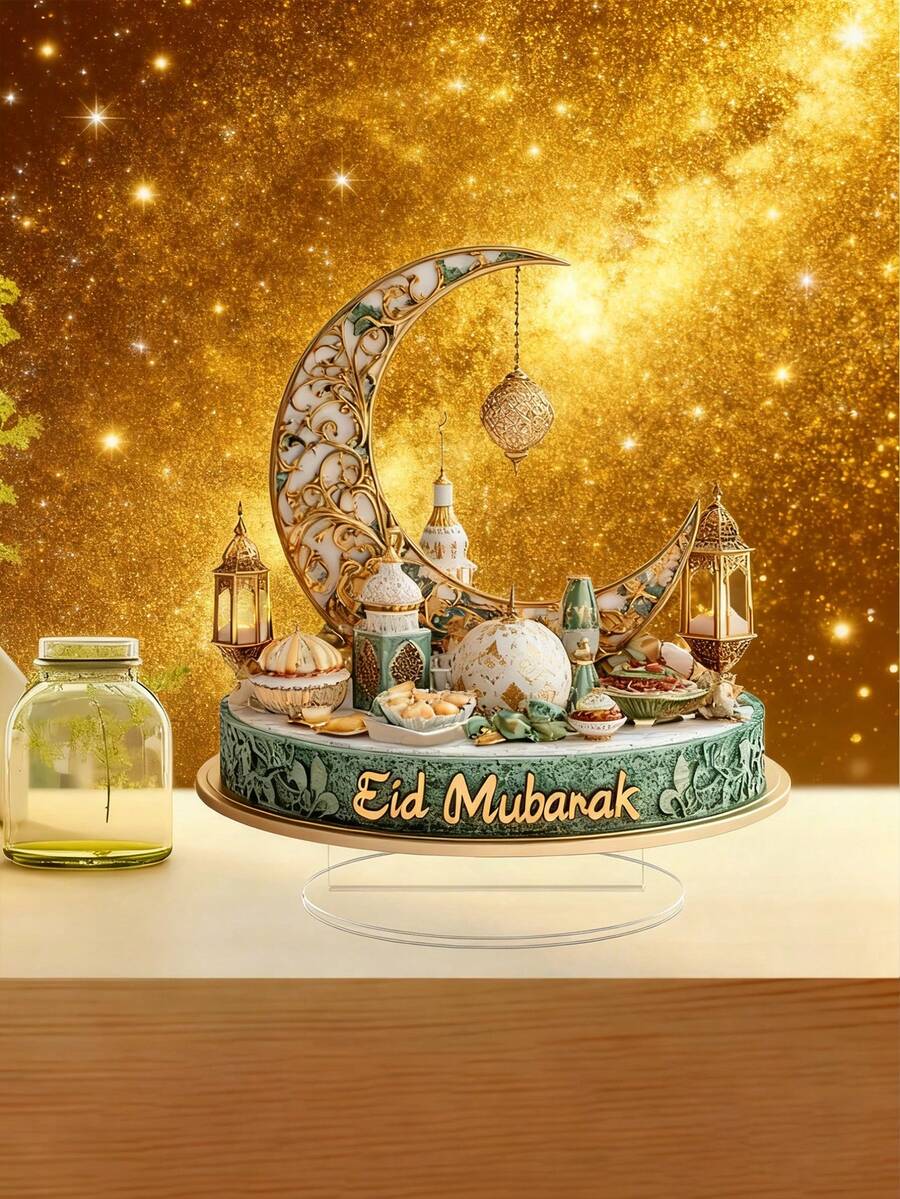 1pc Acrylic Star & Moon Ramadan Decoration, Gold Crescent Moon Shaped Tabletop Decor, Eid Mubarak Ornament, Ramadan Decoration, Islamic Ramadan Ramadan Party Decor, Ramadan Home Decor, Room Decor, Tabletop Decor, Dining Table Decor, Background Decor, Ramadan Party Gift, Ramadan Decoration, Ramadan Gift, Eid Mubarak - Multicolor - View 1
