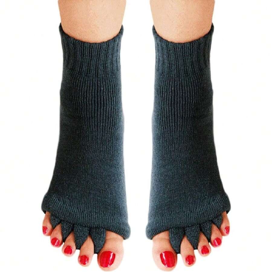 Women Toe Separator Socks Toeless Foot Alignment Socks For Yoga GYassage Pain Relief Improves Circulation Stretchy,28194481 - 灰色 - 查看 1