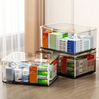 Transparent Flip-Top Acrylic Storage Box, Large Capacity Desktop Organizer For Medications, Phone Cases, Stationery, Cosmetics, Multi-Purpose Drawer Storage Container