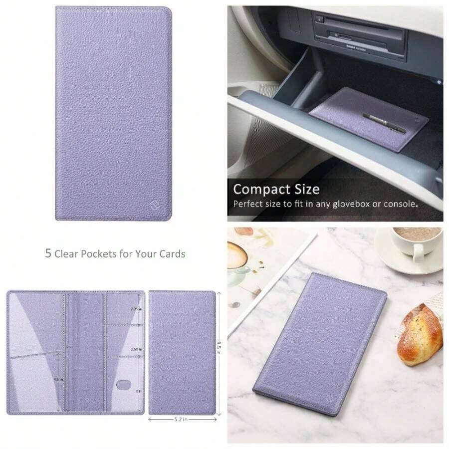 Car Registration And Insurance Card Holder, Vehicle Glove Box Card Organizer Wallet Automobile Accessories License - 紫丁香色 - 查看 1