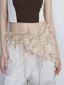 1件 140cm*80cm 女士肚皮舞服装亮片流苏三角肚皮舞臀巾 女士泰式/阿拉伯舞裙腰带 - 彩色 - 查看 8