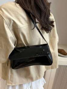 Women's Shoulder Bag, Minimalist Style Handbag, Burgundy Flap Small Bag, Baguette Bag, Simple Shoulder Bag, Underarm Bag, Tote Bag, Y2K Bag, Fashionable Burgundy Bag - Multicolor - View 4