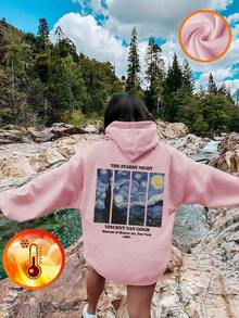 1件少女休闲印花套头卫衣，保暖长袖卫衣，秋冬季，学生款 - 太空宇宙卫衣，专为追逐星辰的梦想家设计 - 粉色 - 查看 8
