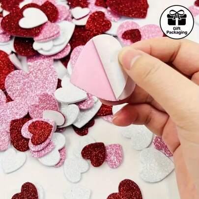 60pcs Colorful Shiny Heart Shaped Stickers, Self-Adhesive For DIY Crafts, Greeting Cards, Gift Boxes, Packaging, Decoration, Parties, Holidays Like Valentine''s Day, Strong Adhesive
