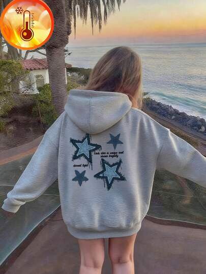 A Casual Printed Hoodie For Girls And Children, Hooded Sweatshirt For Autumn And Winter Students, Long Sleeved With Plush And Thick Top - Cool And Fun Hooded Sweatshirt With Stars, Celebrating The Joy Of Childhood! Hoodies Tween Girl Clothes Tween Girl Clothes Girls