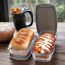 Senmeo 2-Pack Baking Pan Set - 1.8L Large Glass Rectangular Loaf Pan With Lid - Transparent - View 2