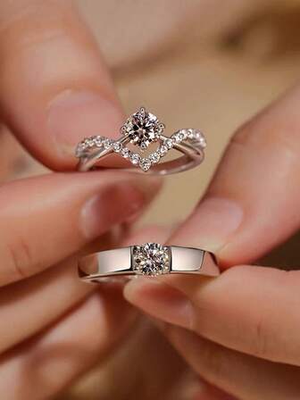 Anillos de pareja de corona de plata S925, anillos de propuesta ajustables, anillos a juego con corona de cuatro garras, joyería personalizada adecuada para uso diario