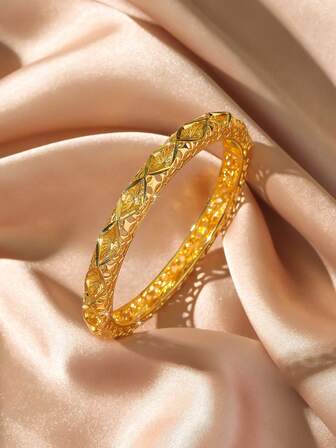 24 Ayar Altın Kaplama İçi Boş Bilezik, Kadınlar İçin Orta Doğu Dubai Tarzı Takı, Anneler Günü, Günlük Giyim ve Özel Günler İçin Uygun, Aksesuar Hediyesi